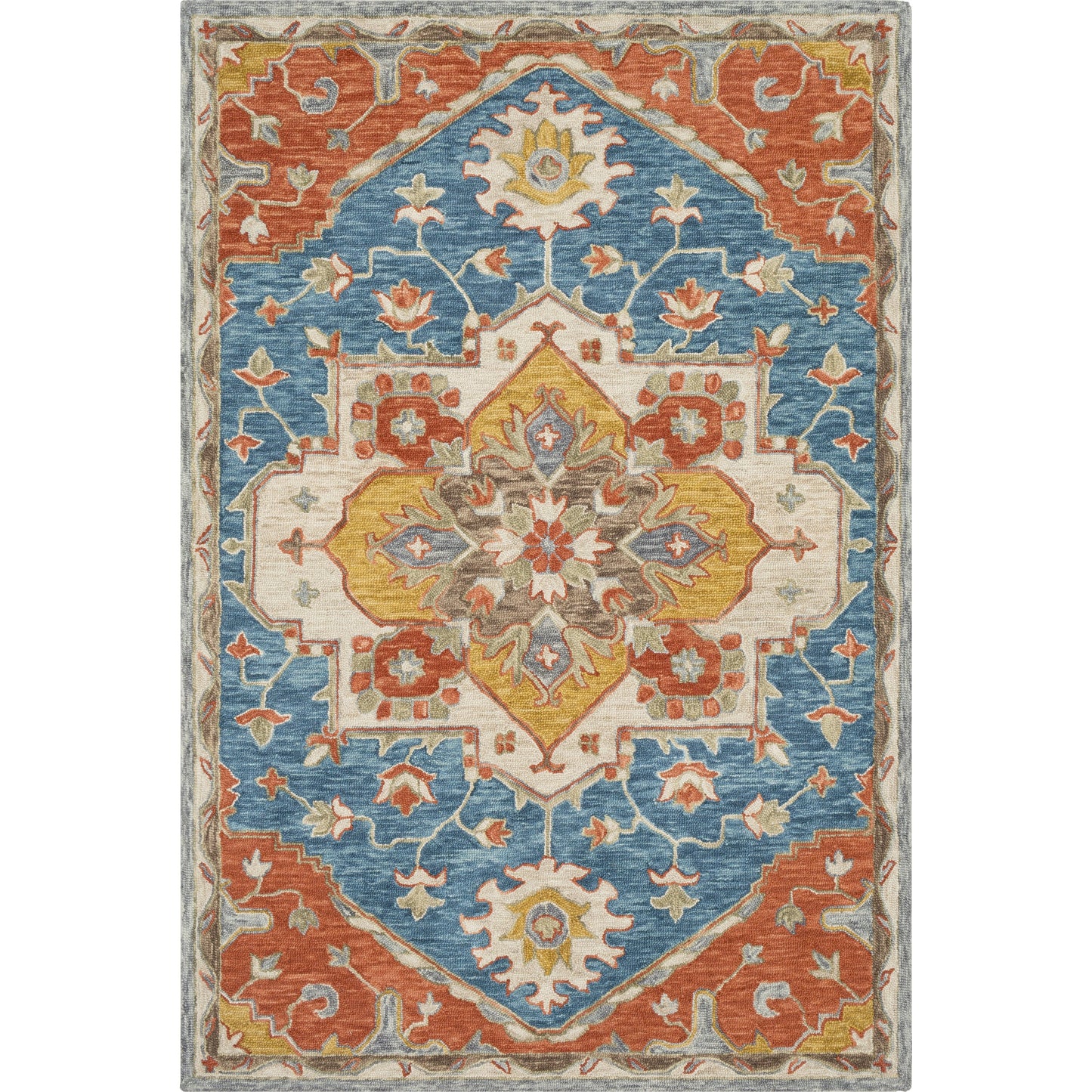 001 102206-40237 | Primary Silo | Bonifate Rug - 23266 by Surya in dark blue, blue, rust, mustard, light olive. Made from 100% wool in a unique style.