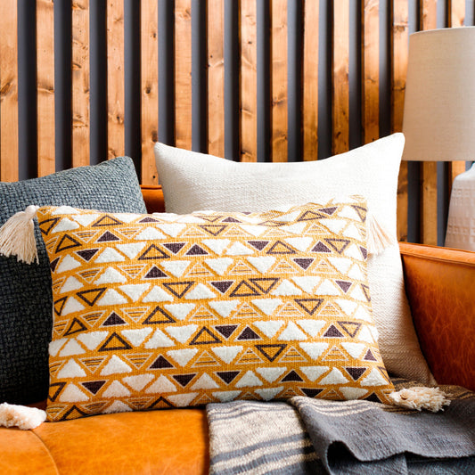 Binga Pillow - 7473 by Surya in mustard, cream, black. Made from 100% cotton in a eclectic & global style.