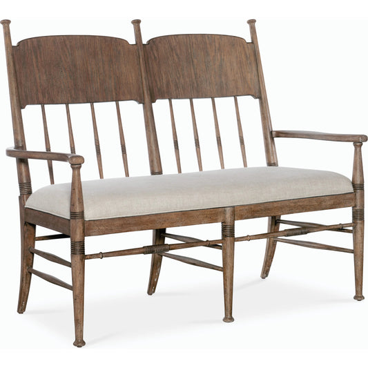 Americana Dining Bench by Hooker Furniture in beige. Made from oak veneers and fabric in a cottage & farmhouse style.