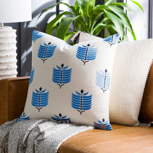Bicheno Pillow - 36957 by Surya in ivory, sky blue, ink blue. Made from 100% cotton in a eclectic & global style.