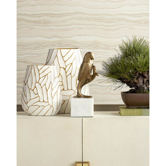 Anika Vase Set by Currey and Company in white, gold. Made from cast aluminum in a transitional style.