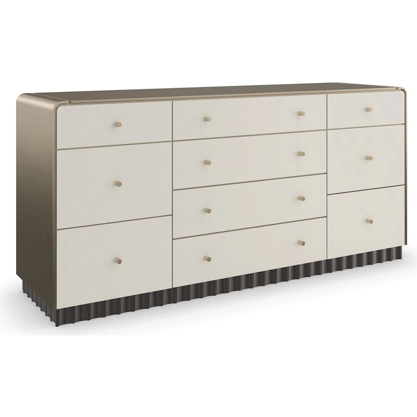 004 SI-2162861 | Additional Silo | Circadian Dresser by Caracole in dark chocolate, gold and ivory, brushed whisper of gold paint, dark chocolate. Made from poplar in a modern style.