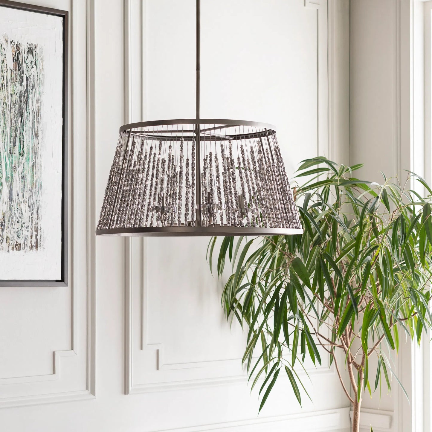 003 S-347950 | Lifestyle | Bijou Ceiling Light - 23185 by Surya in metallic nickel, translucent, metallic pewter, clear. Made from metal, crystal, steel in a transitional style.