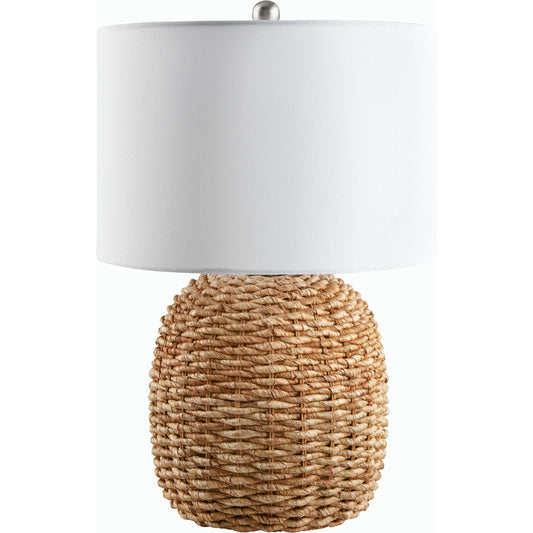 Beke Table Lamp - 524599 by Surya in white, metallic nickel, translucent, wheat and naturalplatedplated. Made from rattan, metal, cotton in a cottage & farmhouse style.