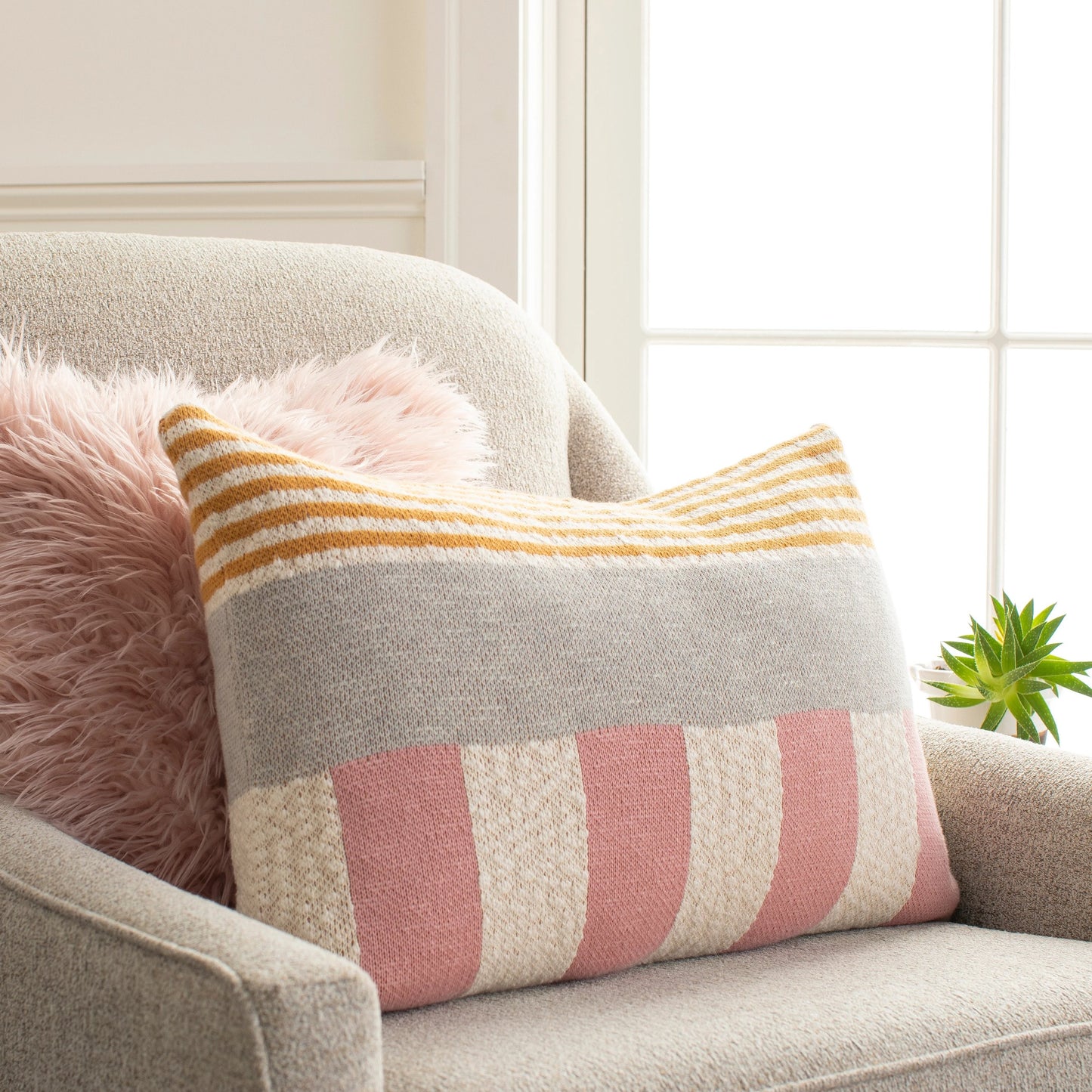 004 SI-1878157,SI-1878158 | Lifestyle | Brickel Pillow - 30734 by Livabliss in light pink, mustard. Made from 100% cotton in a eclectic & global style.