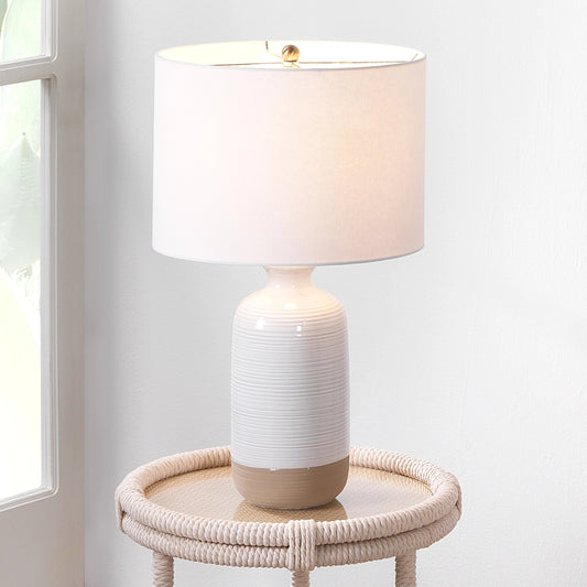 Ashwell Table Lamp by Lifestyle by JY in white, brown ceramic. Made from ceramic in a coastal style.