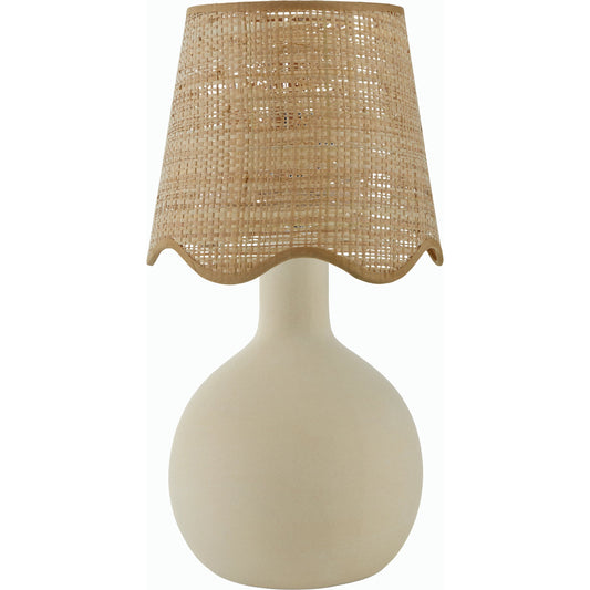 Balbao Round Table Lamp with Rattan Shade by Livabliss in high gloss. Made from ceramic, rattan, metal in a modern style.