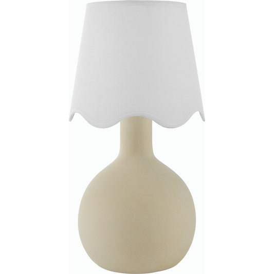 001 SI-2168534 | Primary Silo | Balbao Round Table Lamp with Linen Shade by Livabliss in high gloss. Made from ceramic, rattan, metal in a modern style.