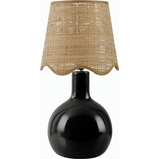 Balbao Round Table Lamp with Rattan Shade by Livabliss in high gloss. Made from ceramic, rattan, metal in a modern style.