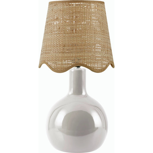 Balbao Round Table Lamp with Rattan Shade by Livabliss in high gloss. Made from ceramic, rattan, metal in a modern style.
