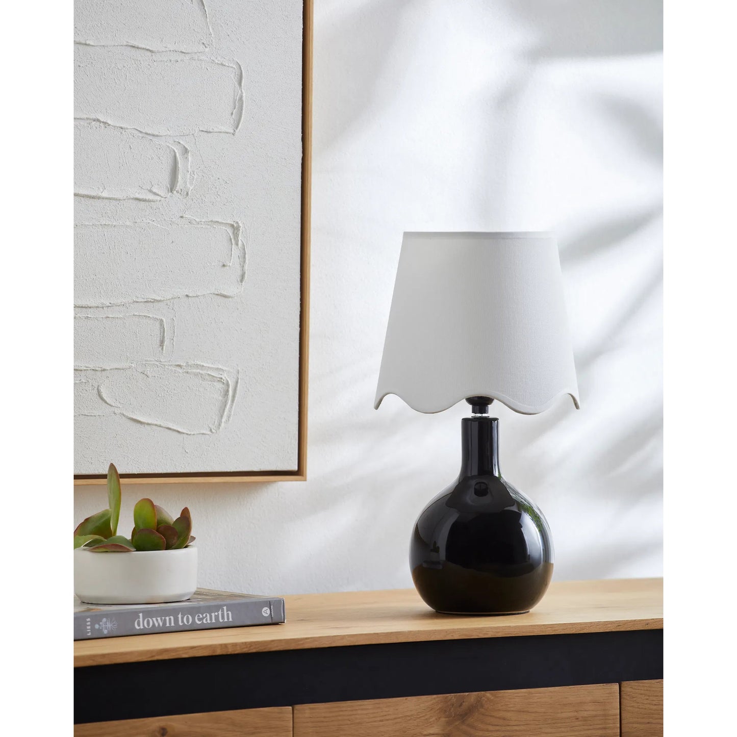 008 SI-2168537 | Lifestyle | Balbao Round Table Lamp with Linen Shade by Livabliss in high gloss. Made from ceramic, rattan, metal in a modern style.