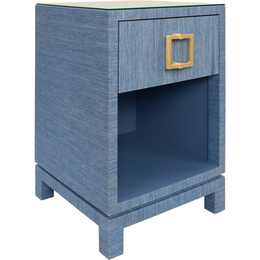 Blair One Drawer Side Table by Worlds Away. Made from glass in a modern style.