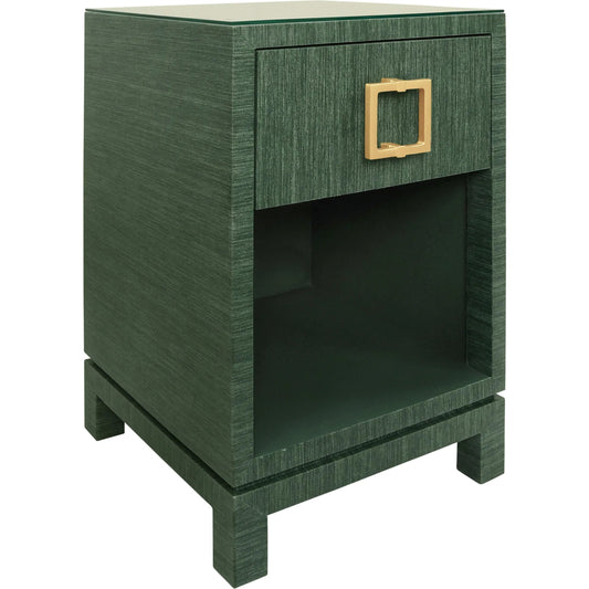 Blair One Drawer Side Table by Worlds Away. Made from glass in a modern style.