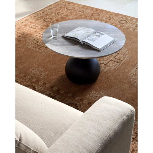 Bolb Coffee Table - 529839 by Surya in cream, black and cream, black. Made from top: travertine, base: metal in a modern style.