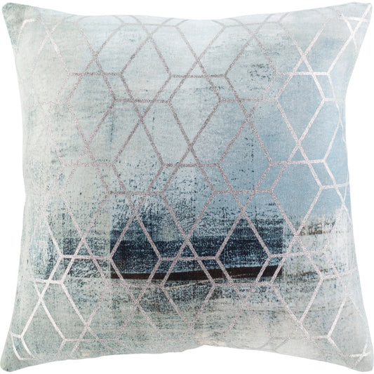 Balliano Pillow - 24765 by Surya in light sage, ice blue, ink blue, black, metallic silver. Made from 100% polyester in a modern style.