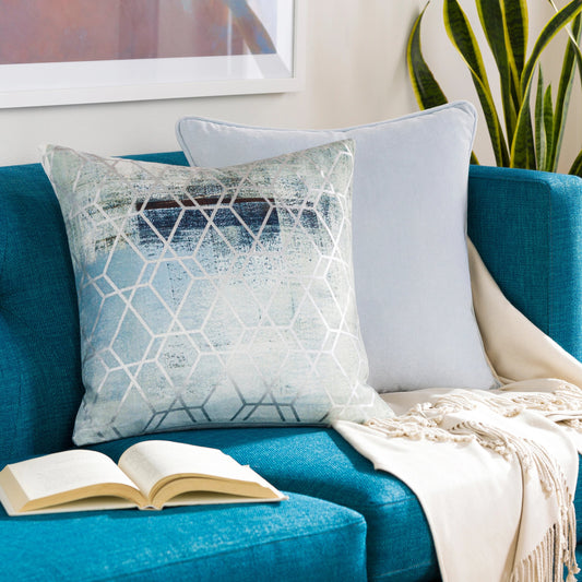 Balliano Pillow - 24765 by Surya in light sage, ice blue, ink blue, black, metallic silver. Made from 100% polyester in a modern style.