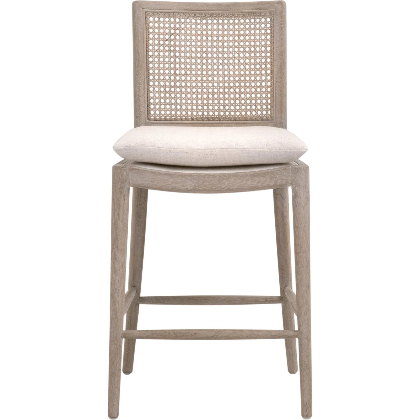005 SI-2292621 | Additional Silo | Blume Counter Stool by Essentials For Living in performance textured cream linen, natural gray oak, cane. Made from solid oak wood, cane in a transitional style.
