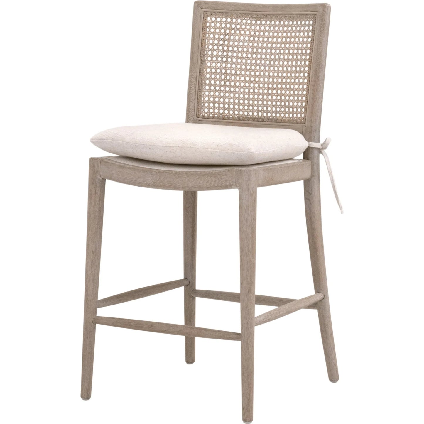 001 SI-2292621 | Additional Silo | Blume Counter Stool by Essentials For Living in performance textured cream linen, natural gray oak, cane. Made from solid oak wood, cane in a transitional style.