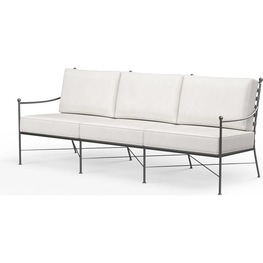 Provence Outdoor Sofa by Sunset West in pewter. Made from wrought iron in a modern style.
