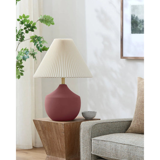 Benson Accent Table Lamp with Tapered Shade by Livabliss in hand painted. Made from ceramic, linen, polyester, iron in a modern style.