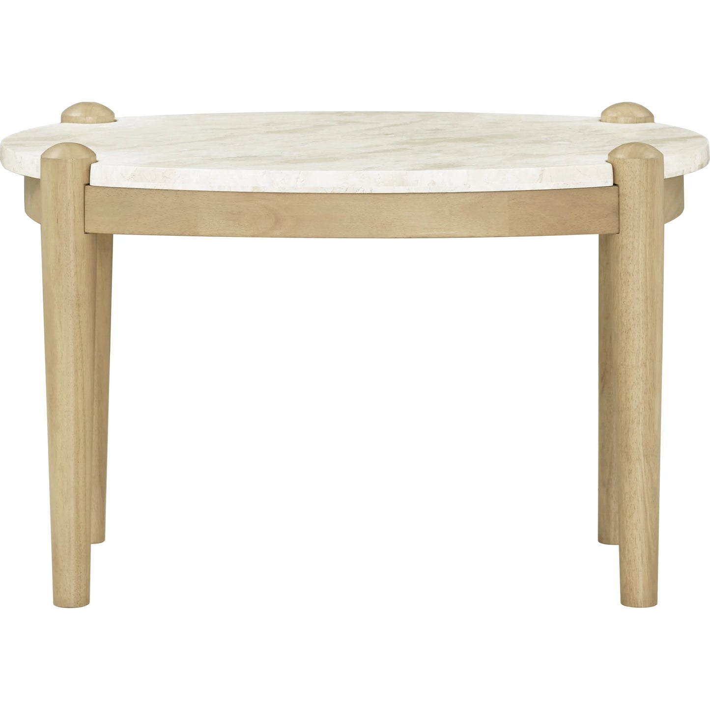 001 SI-2258570 | Closeup | Coronado End Table by Becki Owens x Livabliss in top: white; base: tan and stained, polished. Made from marble, rubber wood in a unique style.