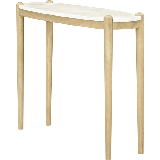 Coronado Console Table by Becki Owens x Livabliss in top: white; base: tan and stained, polished. Made from marble, rubber wood in a transitional style.
