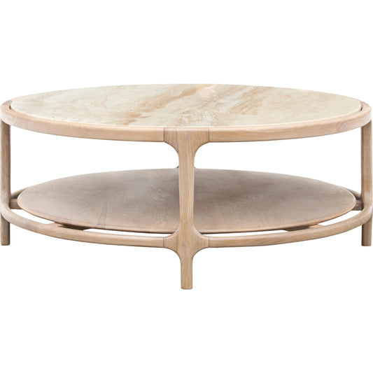 Eve Coffee Table by Becki Owens x Surya in cream, beige and polished, lacquered. Made from marble, oak in a transitional style.