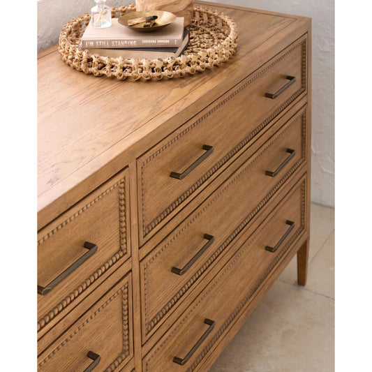 Hermosa Dresser by Becki Owens x Surya in brown. Made from rubber wood, oak veneer in a transitional style.