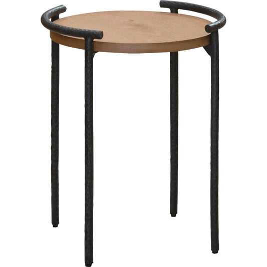 Ojai End Table by Becki Owens x Surya in beige, black. Made from oak veneer, iron in a modern style.