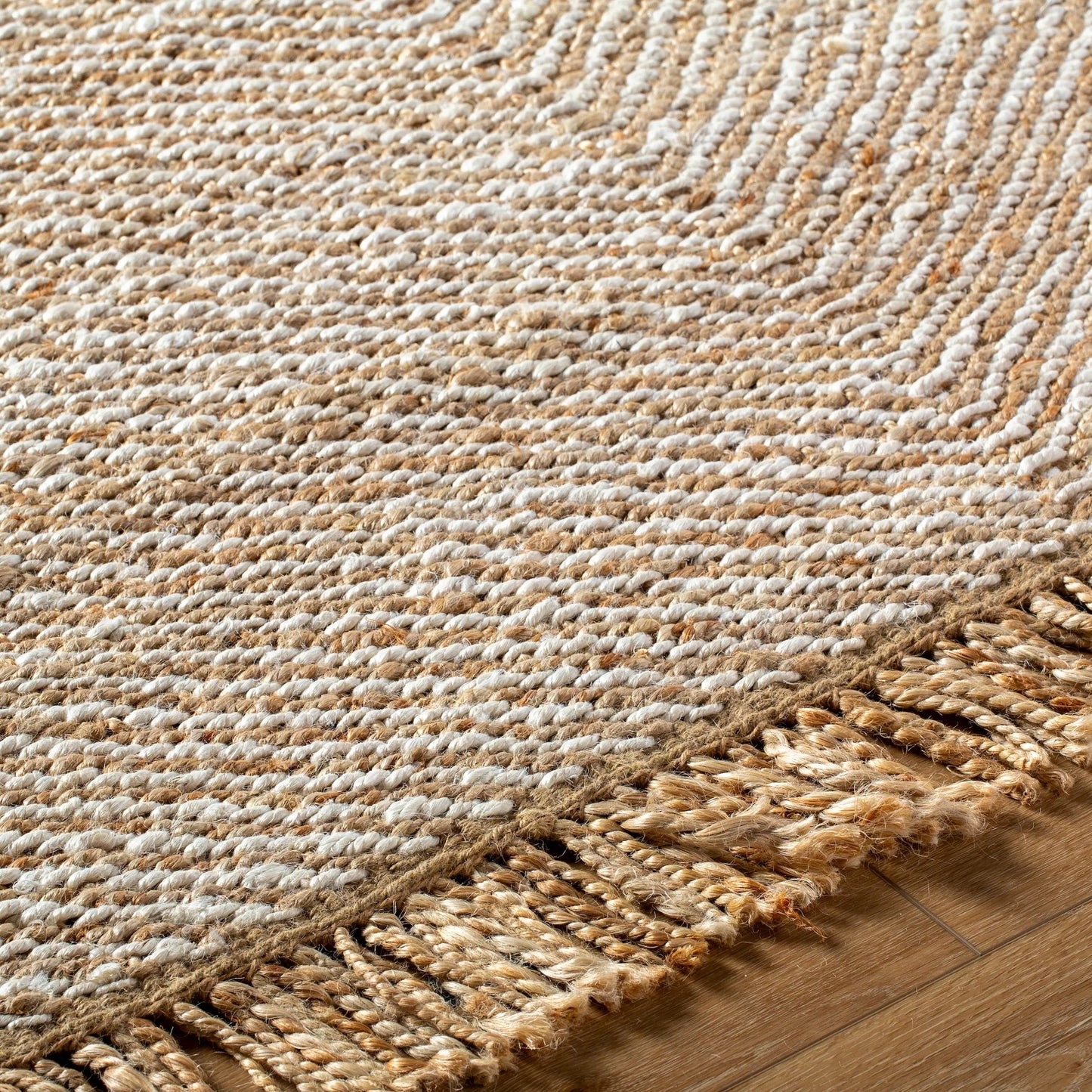 006 SI-2138330,SI-2138331,SI-2138332,SI-2138333 | Closeup | Kamey Rug - 496928 by Becki Owens x Livabliss in beige, wheat, ivory. Made from jute in a unique style.