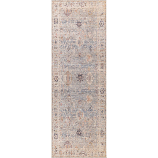 Marlene Rug - 490088 by Becki Owens x Livabliss in pale blue, dusty sage, medium gray, charcoal, mauve, dusty coral. Made from face: 100% polyester, warp: 100% cotton in a unique style.