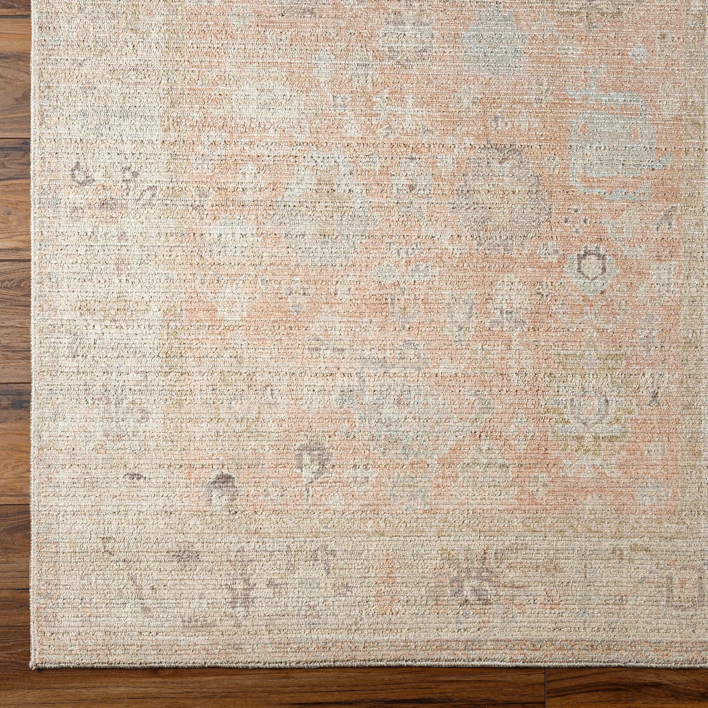 006 SI-2052369,SI-2052370,SI-2052371,SI-2052372,SI-2052373,SI-2052374,SI-2052375,SI-2052376 | Closeup | Marlene Rug - 490099 by Becki Owens x Livabliss in dusty pink, tan, ivory, light sage, charcoal, light brown. Made from face: 100% polyester, warp: 100%