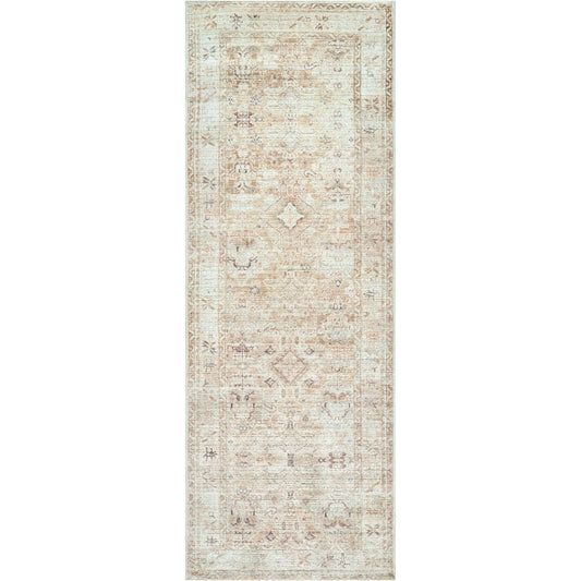 Marlene BOMN-2312 Rug by Becki Owens x Livabliss in cream, tan, light brown, medium brown, dusty coral, dark brown. Made from polyester in a unique style.