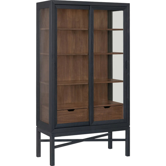 Marin Bookcase by Becki Owens x Surya in black, brown. Made from rubber wood, oak veneer, walnut veneer in a modern style.