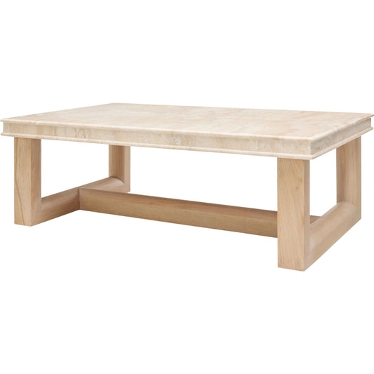 Mayson Coffee Table by Becki Owens x Surya in cream, brown and polished, lacquered. Made from marble, oak in a transitional style.