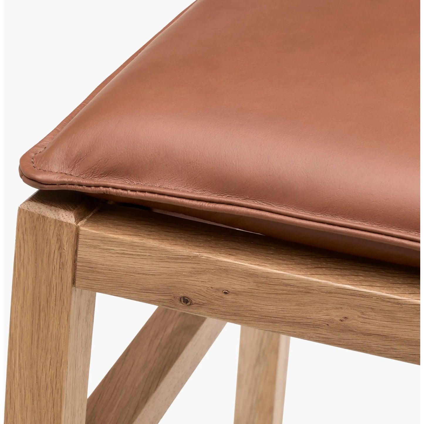 004 SI-2379496 | Closeup | Richie Counter Stool by Becki Owens x Surya in clear, metallic brass, brown. Made from leather, oak, iron in a transitional style.