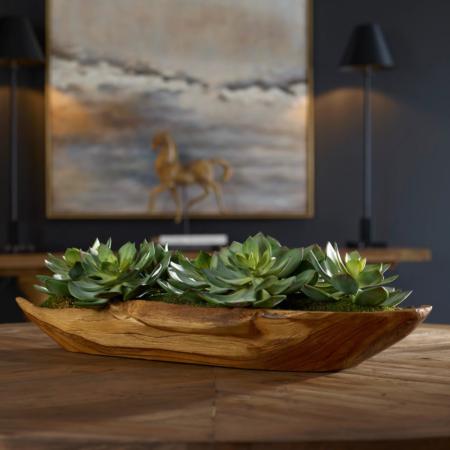 004 SI-2108128 | Lifestyle | Yuma Succulent Centerpiece by Uttermost in teak. Made from wood, latex, foam in a modern style.