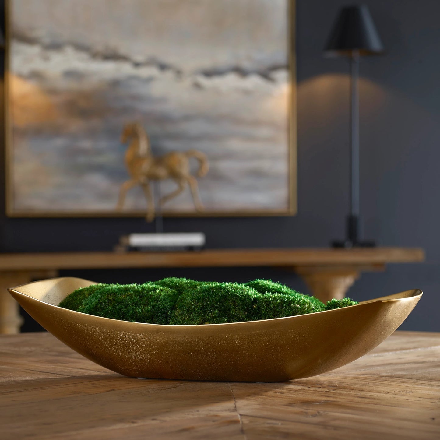 004 SI-2108129 | Lifestyle | Venice Moss Centerpiece by Uttermost in brass. Made from aluminum, foam in a modern style.