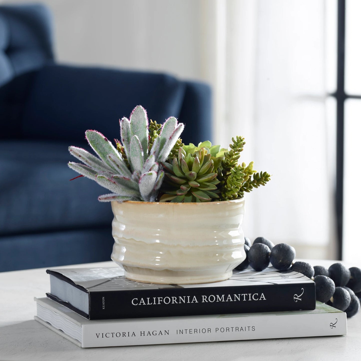 003 SI-2146901 | Closeup | Mesa Succulent Accent by Uttermost in tan. Made from plastic, ceramic, foam, iron, glue in a modern style.