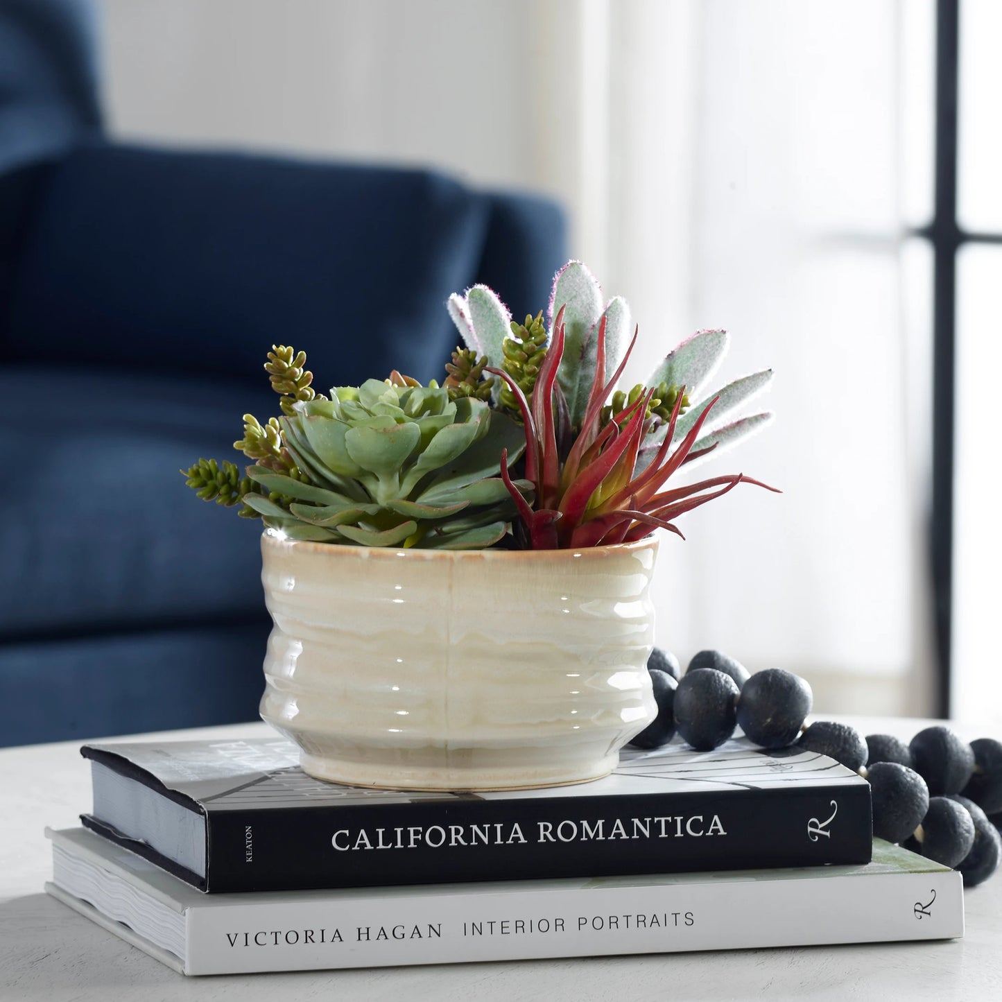 006 SI-2146901 | Lifestyle | Mesa Succulent Accent by Uttermost in tan. Made from plastic, ceramic, foam, iron, glue in a modern style.