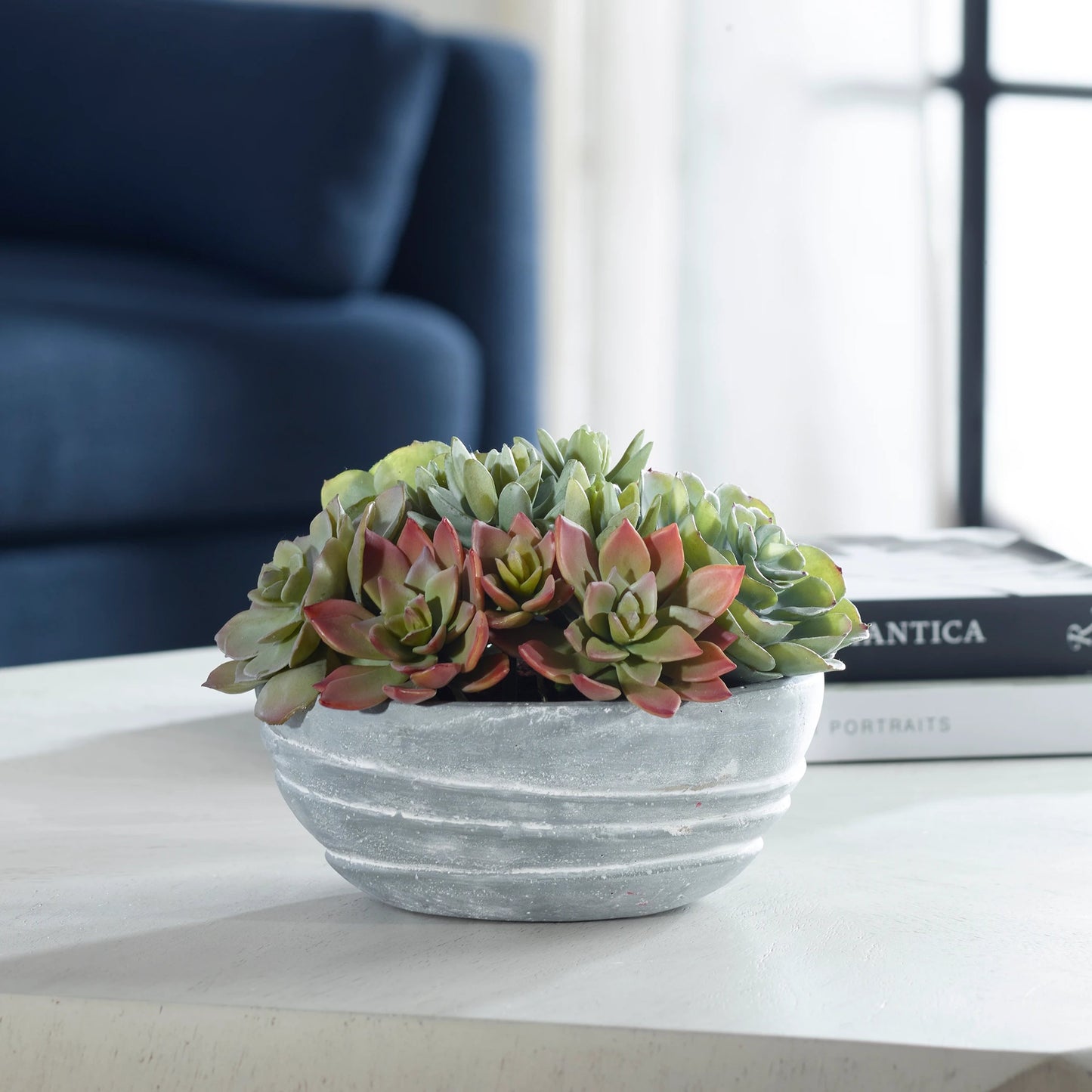 005 SI-2146904 | Lifestyle | Peoria Succulent Accent by Uttermost in green. Made from plastic, cement, iron, glue in a modern style.