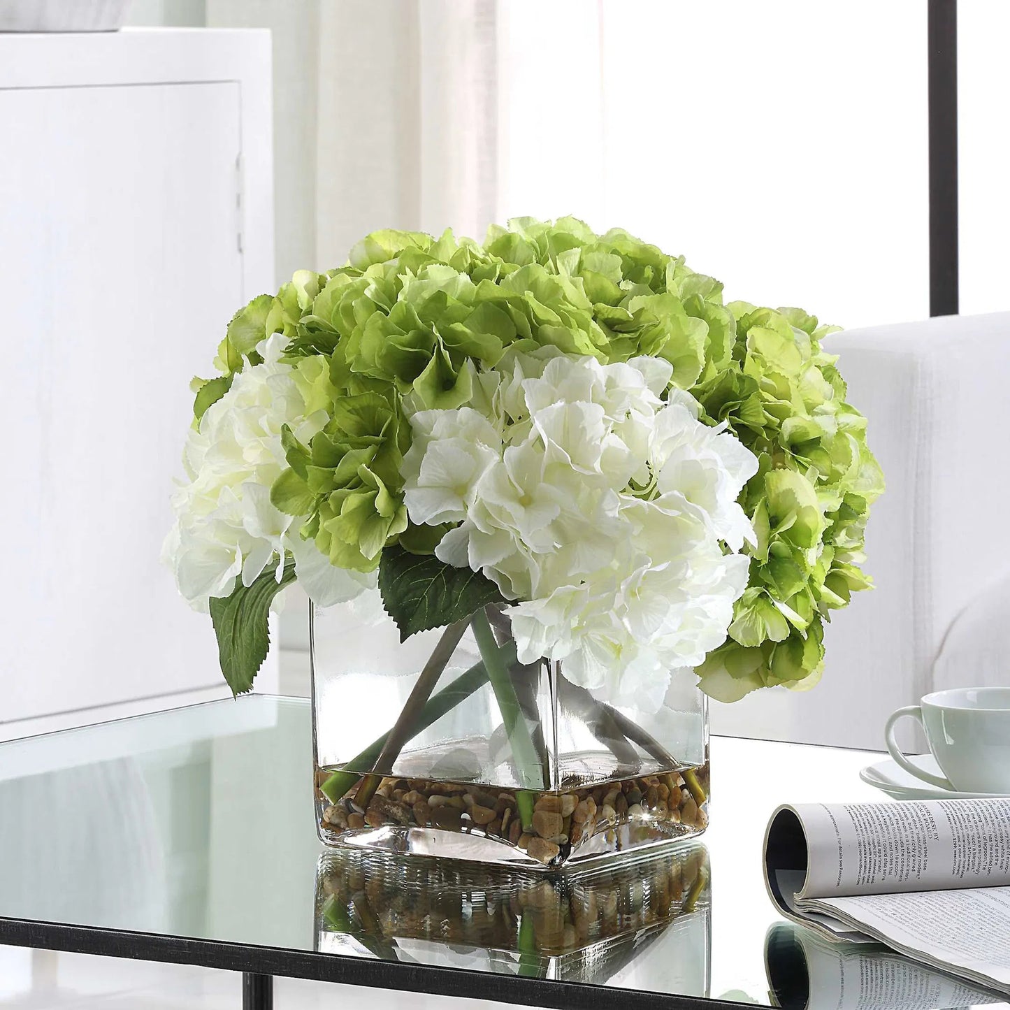 006 SI-2146911 | Closeup | Savannah Bouquet by Uttermost in white. Made from polyester, plastic, foam, rocks, glass in a modern style.