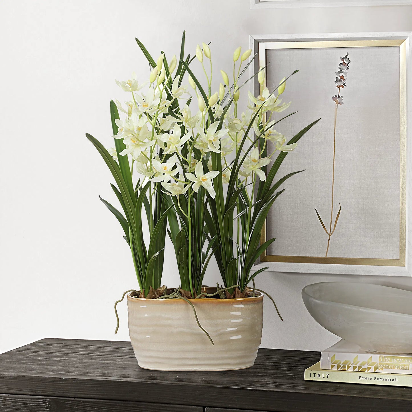 004 SI-2295380 | Lifestyle | Ariana Orchid Planter by Uttermost in green. Made from polyester, plastic, polyfoam, ceramic in a transitional style.