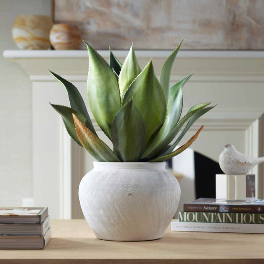 Tierra Agave Centerpiece with Vase by Uttermost in white. Made from latex, ceramic, foam, natural moss in a transitional style.