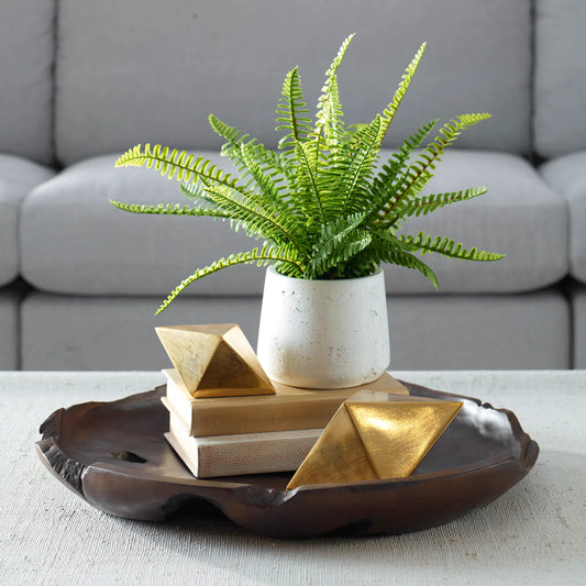 Boston Fern in Ceramic Pot by Uttermost in green. Made from fabric, ceram, foam, natural moss, wire in a transitional style.