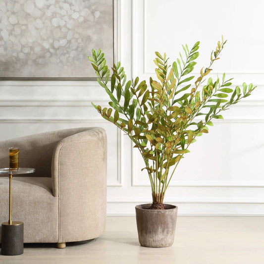 Zamia Palm Accent in Planter by Uttermost in rustic concrete. Made from polyester, plastic, cement in a rustic style.