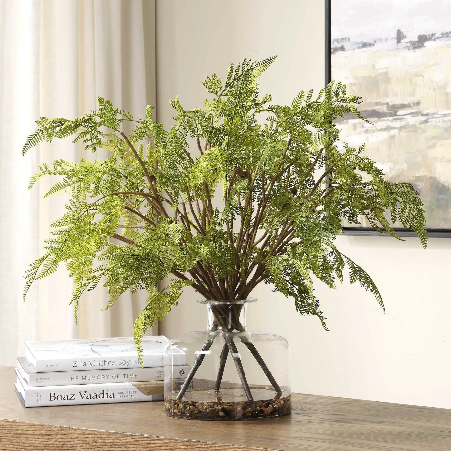 004 SI-2386882 | Lifestyle | Woodland Fern Centerpiece by Uttermost in clear. Made from plastic, glass in a transitional style.