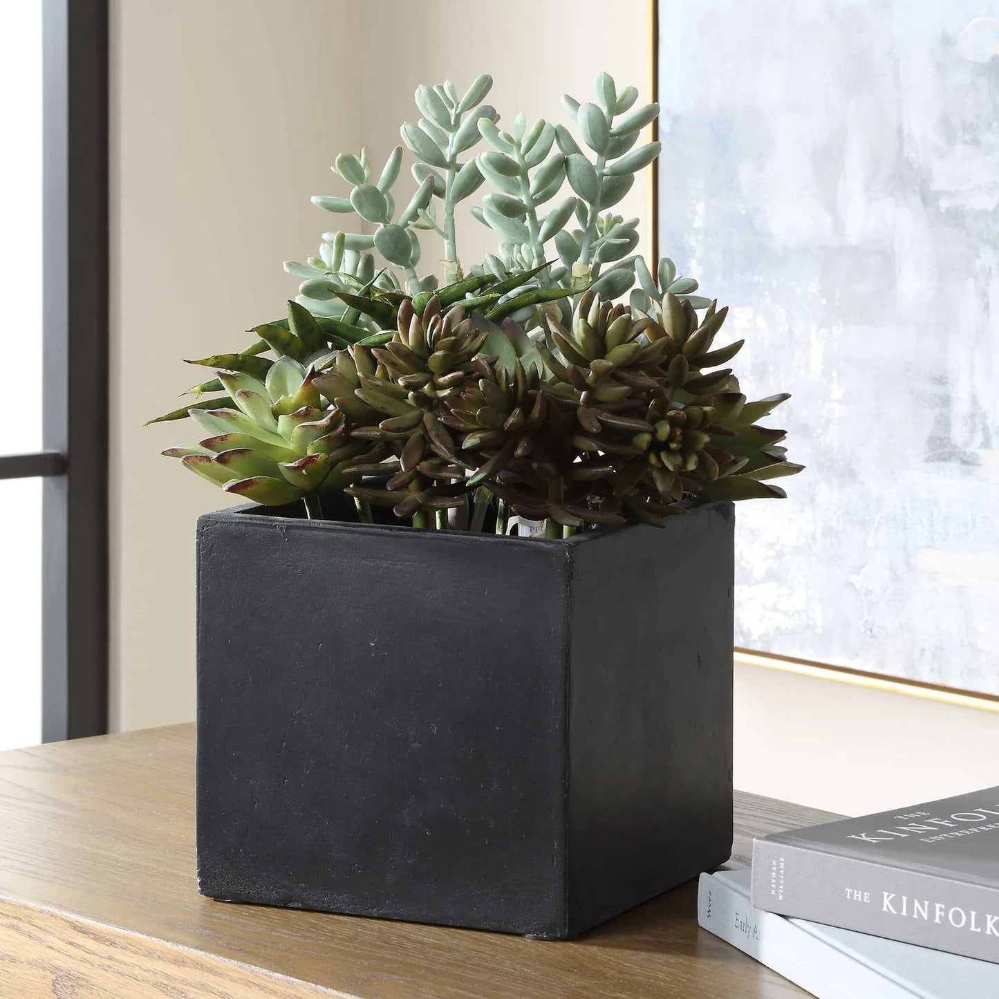 004 SI-2630818 | Lifestyle | Greystone Indoor/Outdoor Succulent by Uttermost in green and black. Made from plastic, polyfoam, iron, cement in a unique style.