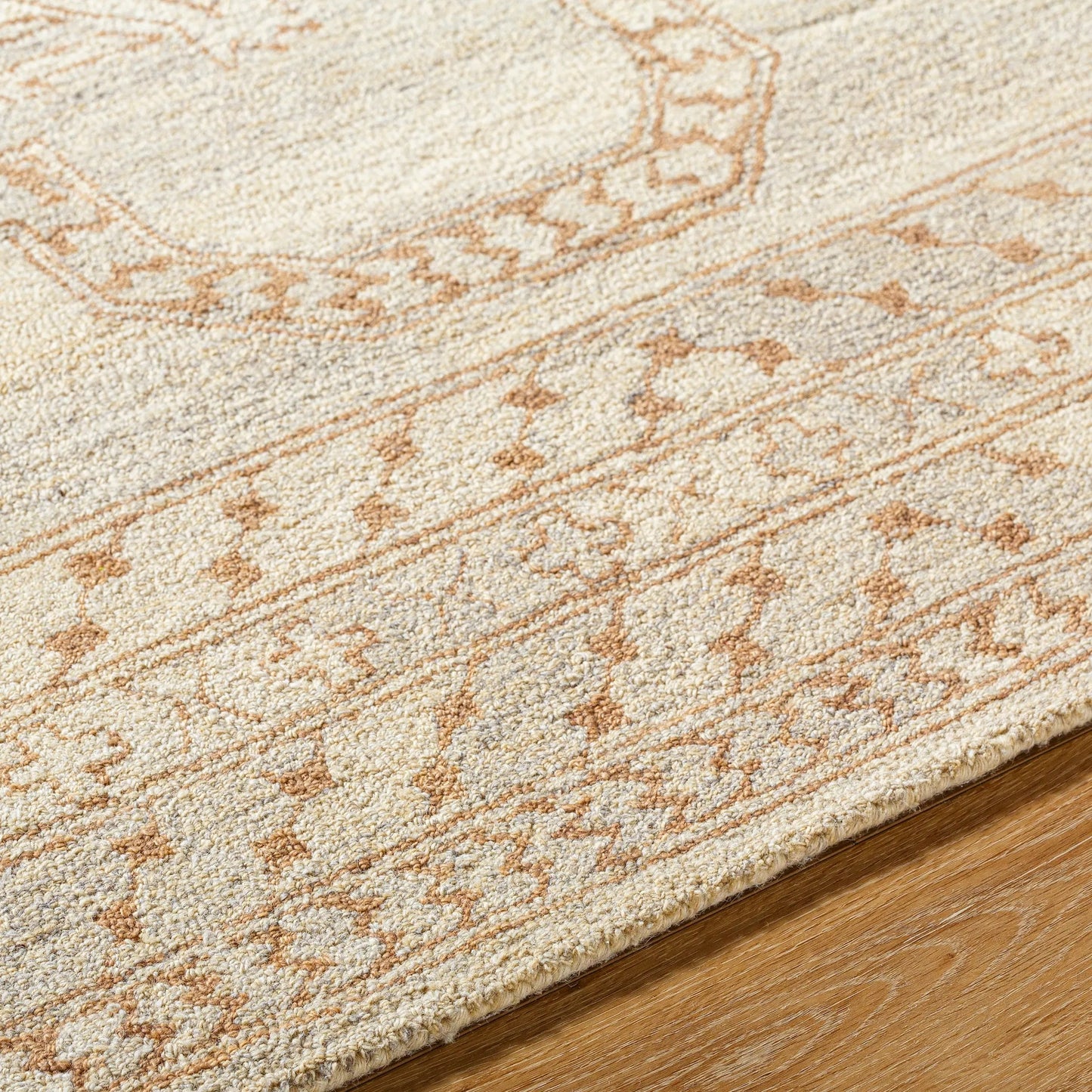005 SI-2168090,SI-2168091,SI-2168092 | Closeup | Bournemouth Rug - 531120 by Livabliss in natural, pearl, khaki, prairie dust. Made from wool in a unique style.