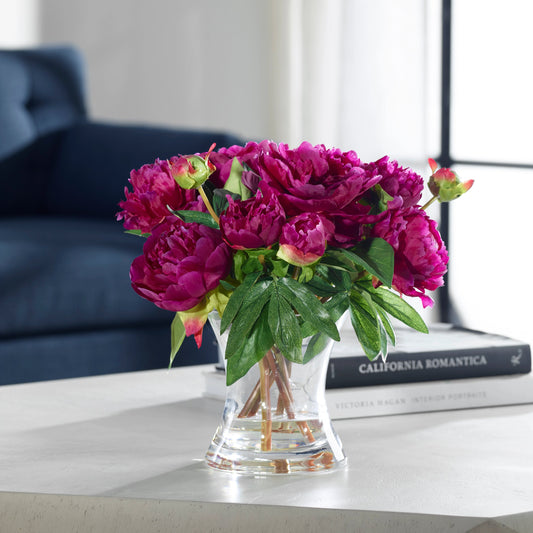 Prima Peony Bouquet by Uttermost in fuchsia. Made from polyester, plastic, iron, glass in a modern style.